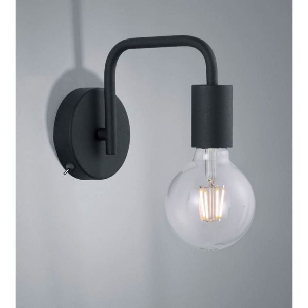 Applique DIALLO noir mat ampoule visible sur un mur