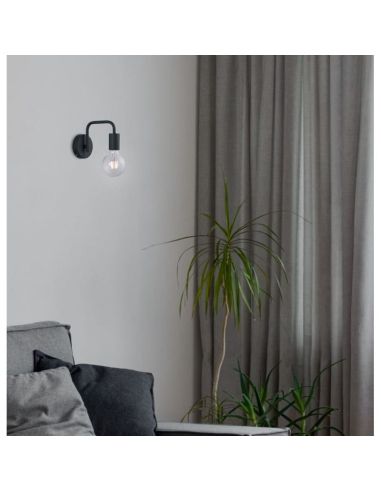 Aplique de pared DIALLO bombilla visible negro mate foto ambiente