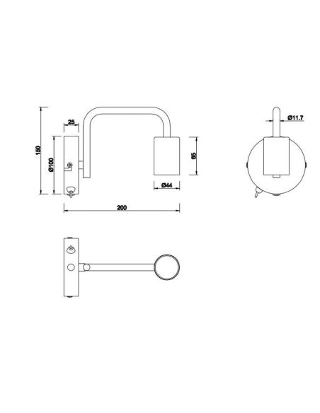 Applique DIALLO ampoule visible noir mat mesures du produit