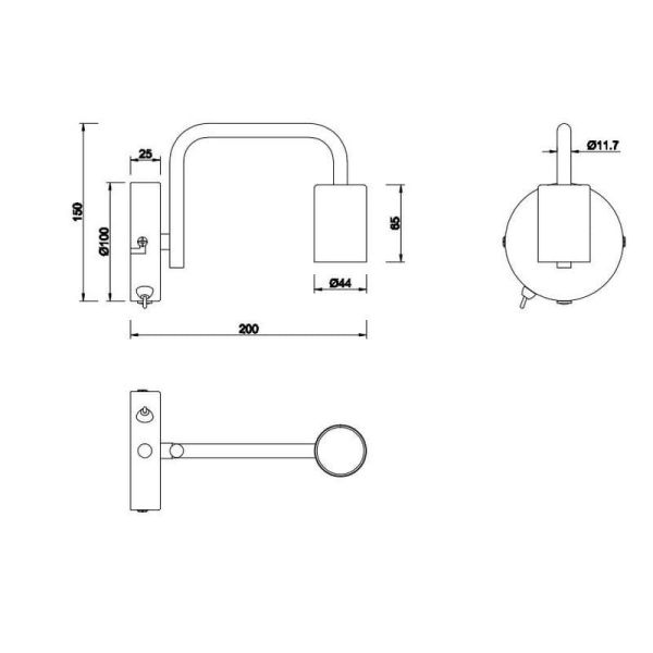 Applique DIALLO ampoule visible noir mat mesures du produit