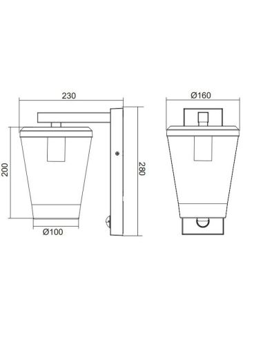 Mesures du produit de l'applique extérieure CAVADO avec détecteur de mouvement