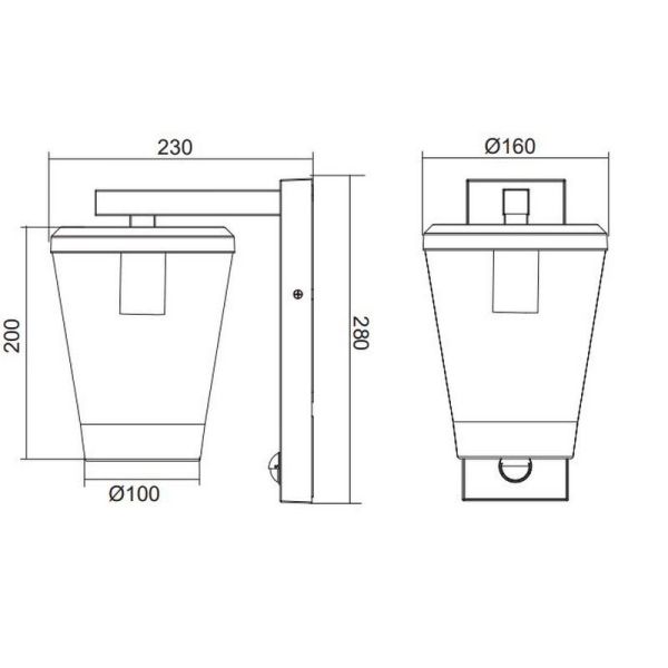 Mesures du produit de l'applique extérieure CAVADO avec détecteur de mouvement
