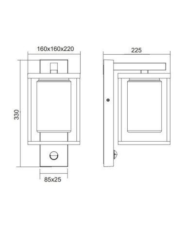 Dimensiones de Aplique de pared exterior LUNGA sensor de movimiento excl.1xE27 IP44 212069142
