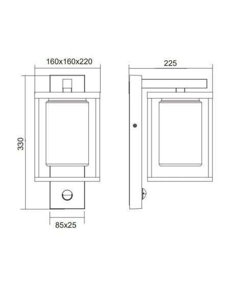 Dimensions de l'applique murale d'extérieur LUNGA avec détecteur de mouvement, sans ampoule E27 IP44 212069142