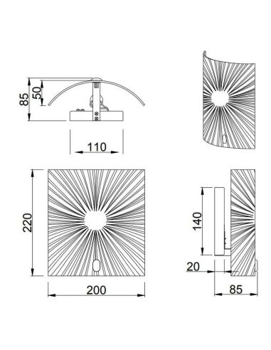 Aplique de pared ELISA vidrio texturizado medidas producto