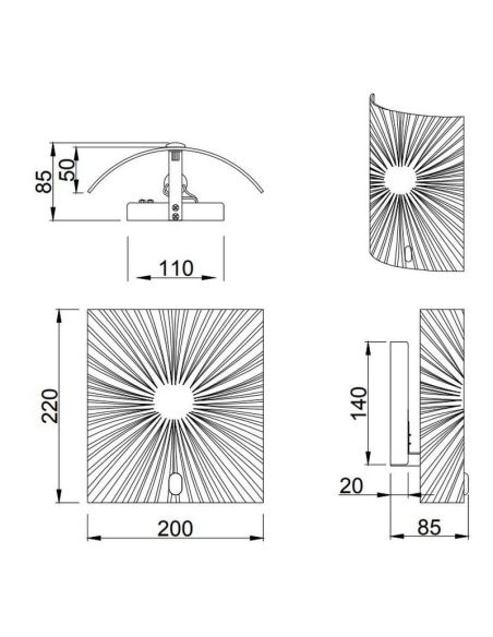 Aplique de pared ELISA vidrio texturizado medidas producto