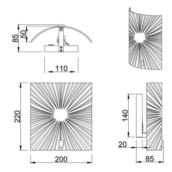 Aplique de pared ELISA vidrio texturizado medidas producto