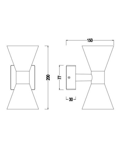 Applique murale extérieure ARDAS mesures du produit d'éclairage haut-bas