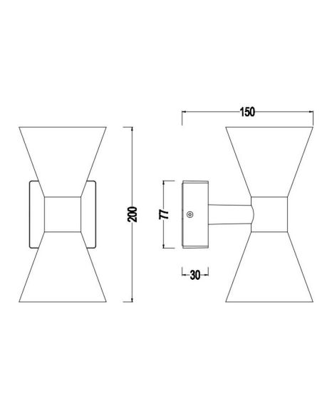 Applique murale extérieure ARDAS mesures du produit d'éclairage haut-bas