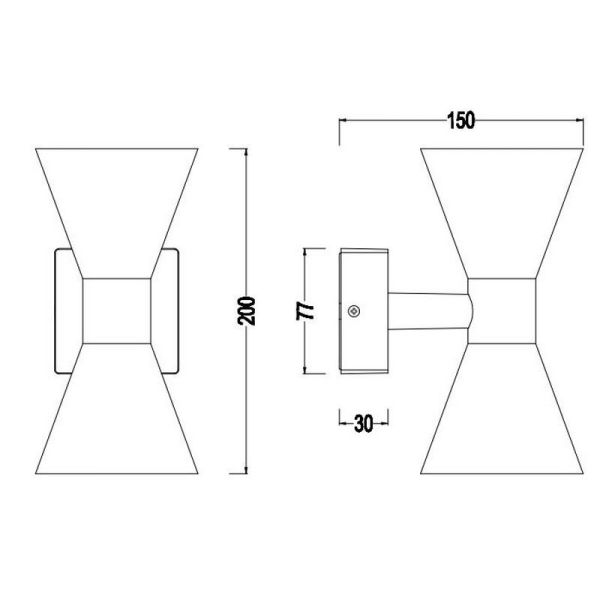 Applique murale extérieure ARDAS mesures du produit d'éclairage haut-bas