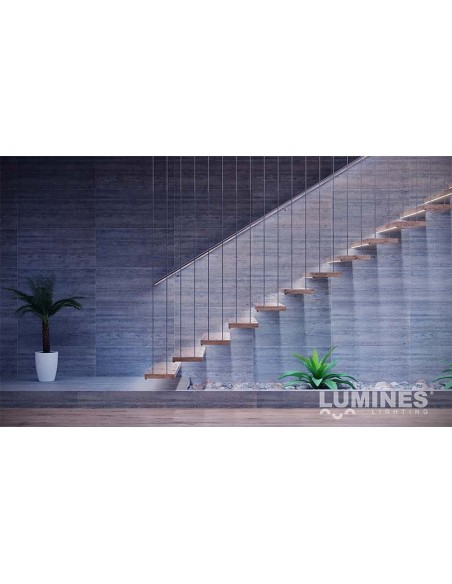 Profilé modèle D avec surface couleur aluminium et murs d'escalier diffuseurs mats | leonleds