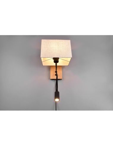 Aplique pared NILAM cuadrado madera-textil 2 luces detalle tulipa