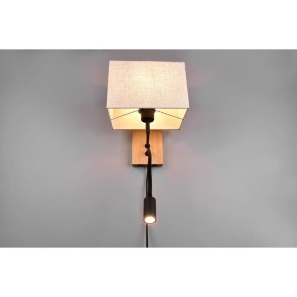 Aplique pared NILAM cuadrado madera-textil 2 luces detalle tulipa