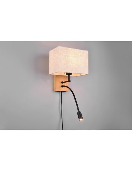 Aplique pared NILAM cuadrado madera-textil 2 luces detalle en una pared