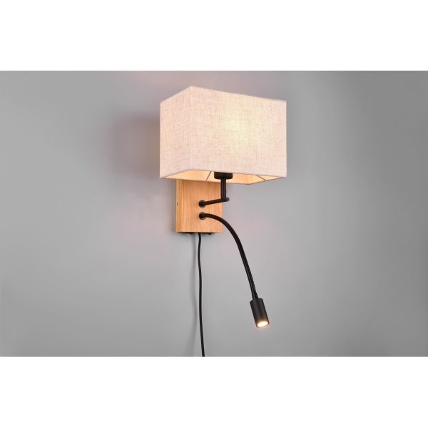 Aplique pared NILAM cuadrado madera-textil 2 luces detalle en una pared