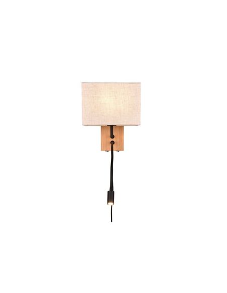 Applique carrée NILAM en bois et textile, 2 lumières, abat-jour textile