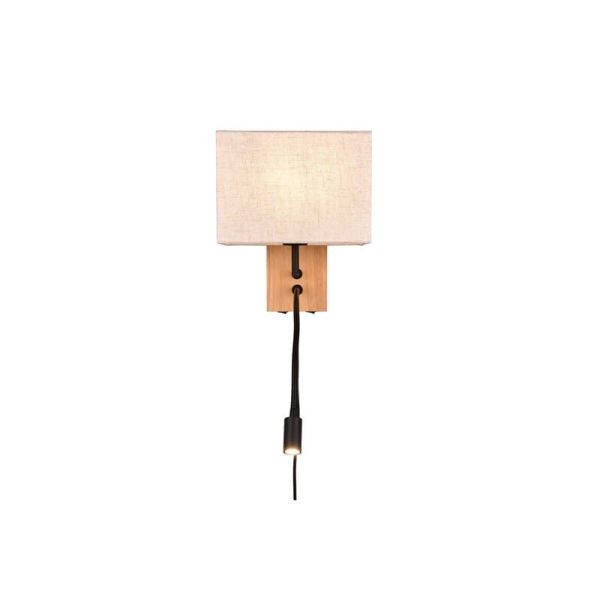 Aplique pared NILAM cuadrado madera-textil 2 luces tulipa textil