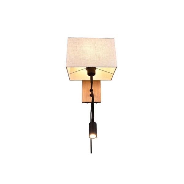 Aplique pared NILAM cuadrado madera-textil 2 luces vista desde abajo