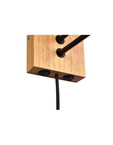 Applique murale carrée en bois et textile NILAM, 2 lumières, détail de connexion