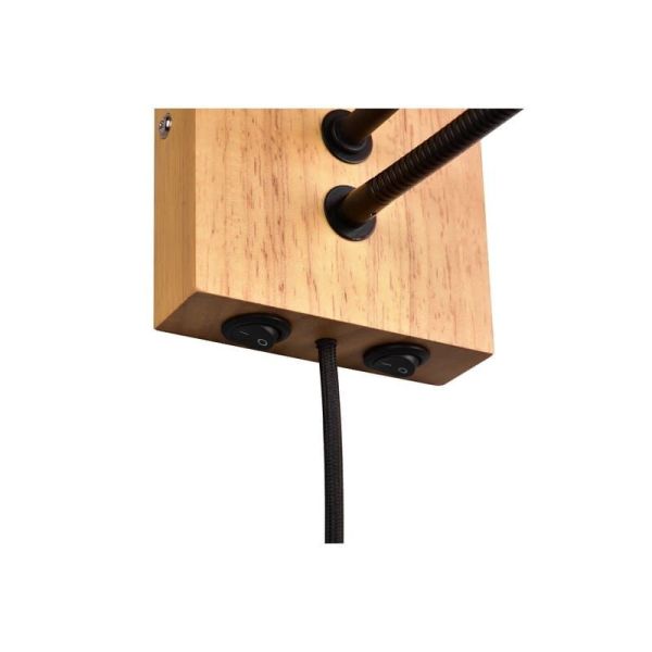 Applique murale carrée en bois et textile NILAM, 2 lumières, détail de connexion