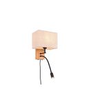 Aplique pared NILAM cuadrado madera-textil 2 luces | LeonLeds