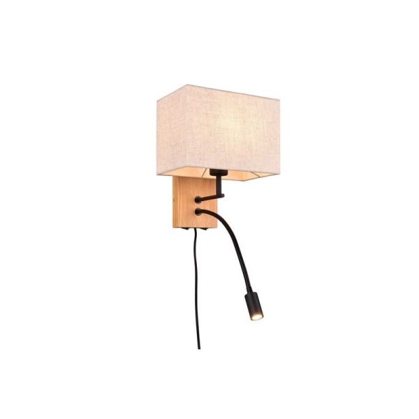 Aplique pared NILAM cuadrado madera-textil 2 luces | LeonLeds