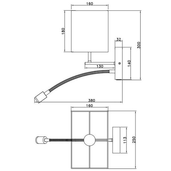 Luminária de parede quadrada em madeira e tecido NILAM, 2 luzes, medidas do produto