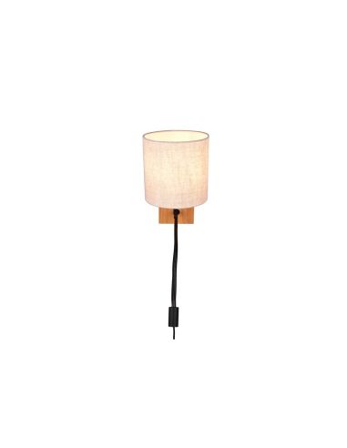 Aplique pared NILAM madera y textil 2 luces detalle tulipa