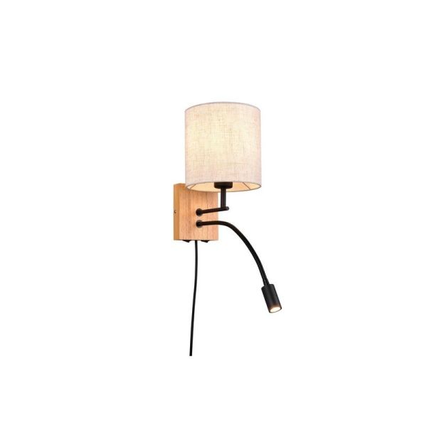 Aplique pared NILAM madera y textil 2 luces independientes | LeonLeds