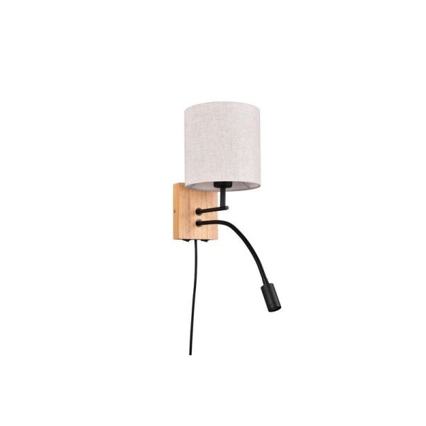 Aplique pared NILAM madera y textil 2 luces apagado