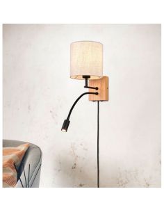 Aplique pared NILAM madera y textil 2 luces independientes | LeonLeds 2