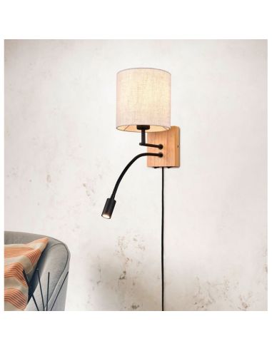 Aplique pared NILAM madera y textil 2 luces en una pared