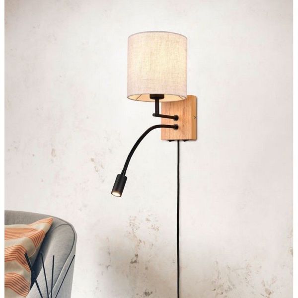 Aplique pared NILAM madera y textil 2 luces en una pared