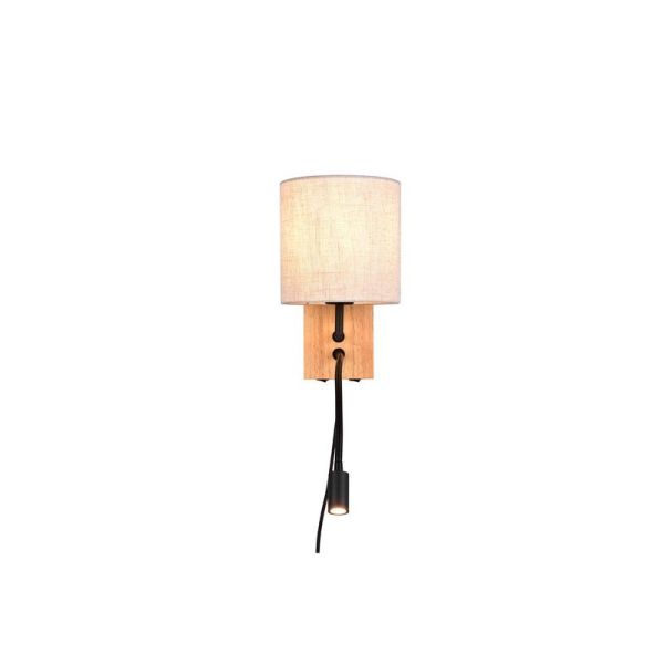 Aplique pared NILAM madera y textil 2 luces vista frontal