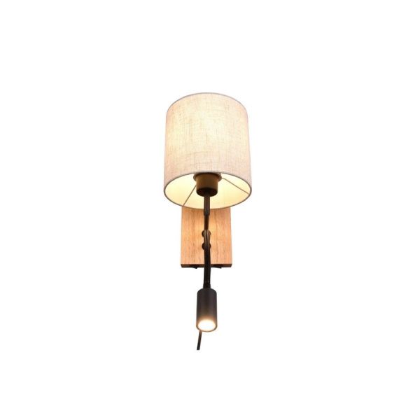 Aplique pared NILAM madera y textil 2 luces detalle luz secundaria