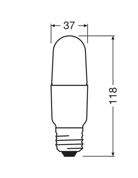 Dimensões Lâmpada LED E27 Alongada Stick Matte 9W Substituição 75W Performance Class Stick 75 FR não dim LedVance | LeonLeds