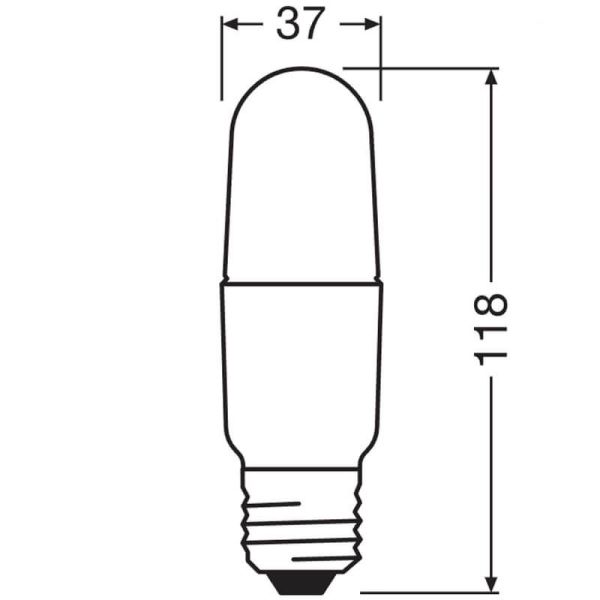 Dimensiones Bombilla LED E27 Alargada Stick Mate 9W Reemplazo 75W Performance Class Stick 75 FR no-dim LedVance | LeonLeds