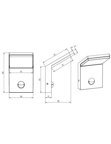 Applique murale LED d'extérieur PEARL avec capteur de mouvement, mesures du produit