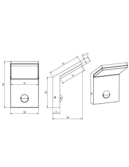 Applique murale LED d'extérieur PEARL avec capteur de mouvement, mesures du produit