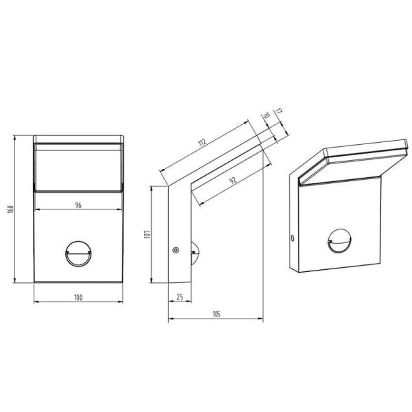 Aplique de pared LED exterior PEARL sensor movimiento medidas producto