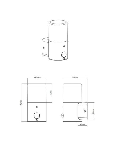Aplique pared pequeño HOOSIC sensor movimiento antracita medidas producto