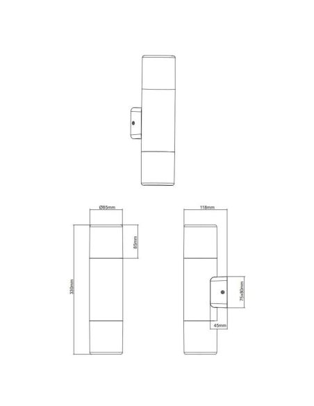 Aplique de pared para jardín HOOSIC 2 luces arriba y abajo medidas producto