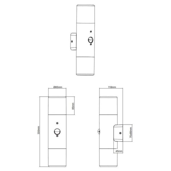 A luminária de parede HOOSIC 2 acende e diminui as medições do produto com sensor de movimento