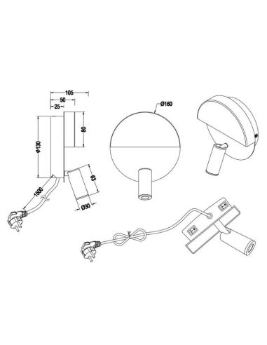 Aplique pared LED MARIO 2 luces con interruptor medidas producto