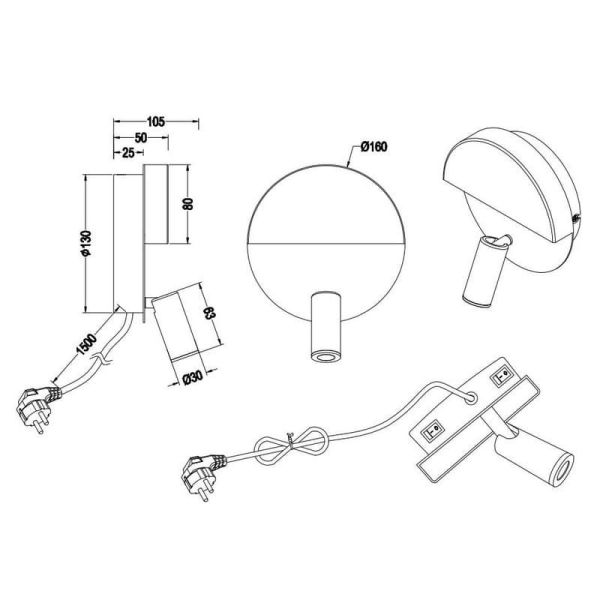 Aplique pared LED MARIO 2 luces con interruptor medidas producto