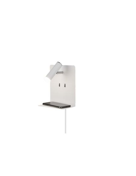 Aplique pared LED con base USB de carga 2 luces blanco con móvil cargando
