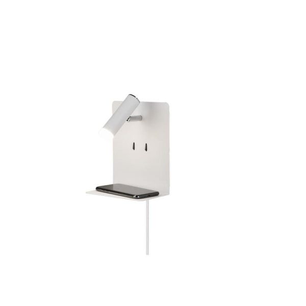 Aplique pared LED con base USB de carga 2 luces blanco con móvil cargando