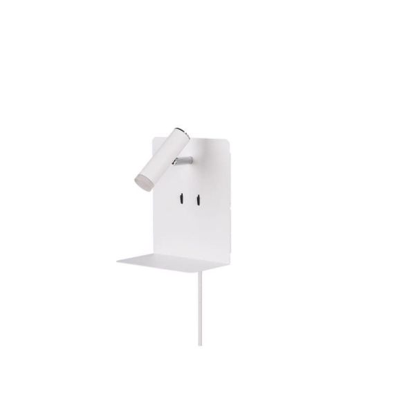 Aplique pared LED con base USB de carga 2 luces blanco luz encendida