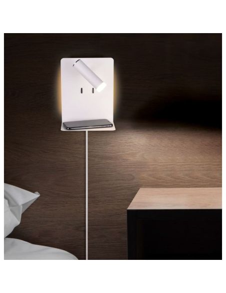 Aplique pared LED con base USB de carga 2 luces blanco