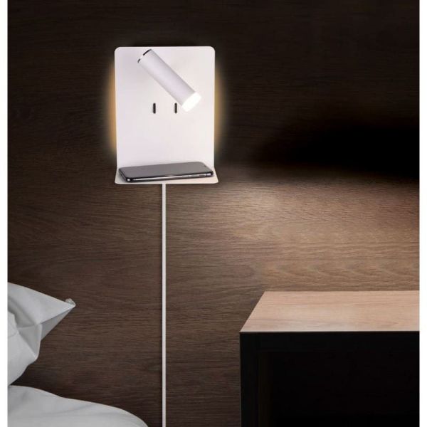 Aplique pared LED con base USB de carga 2 luces blanco